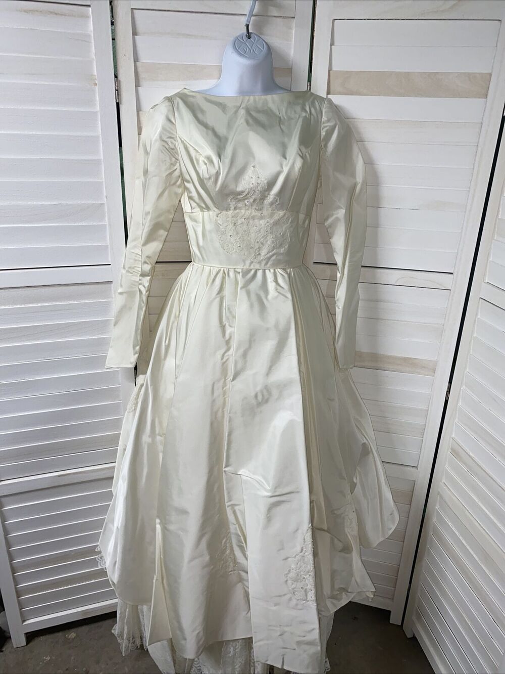 Vintage 50's Off White Tiered Taffeta Lace Wedding Dress Gown Small Union Made